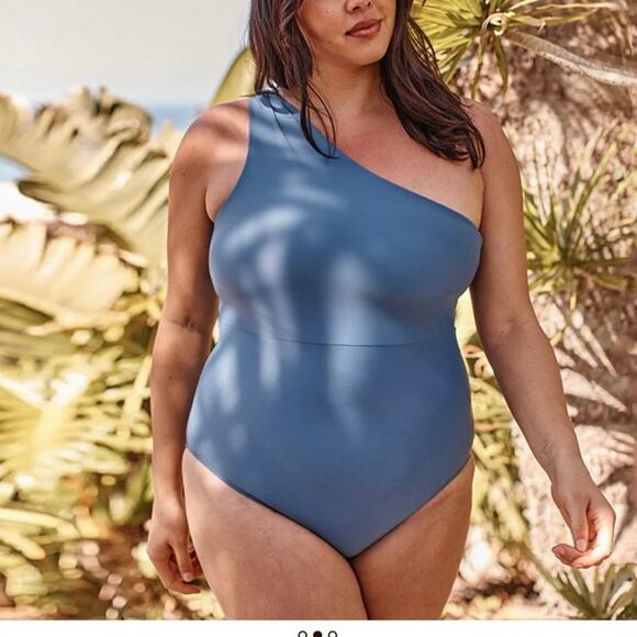 Summersalt Ruched Sidestroke Blue Mountain Swimsuit 18 Tall - Picture 1 of 5